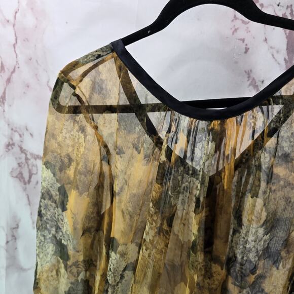 Arrata Silent Journey Shirt Womens Medium Silk Blouse Sheer Yellow Floral Button - Picture 7 of 14